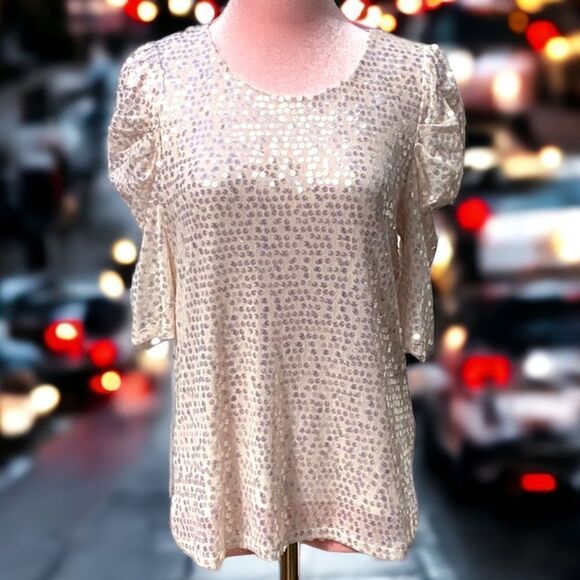 EXPRESS NWT WOMENS MEDIUM SEQUIN EMBELLISHED TOP BLOUSE RUFFLE SLEEVES - Picture 2 of 7